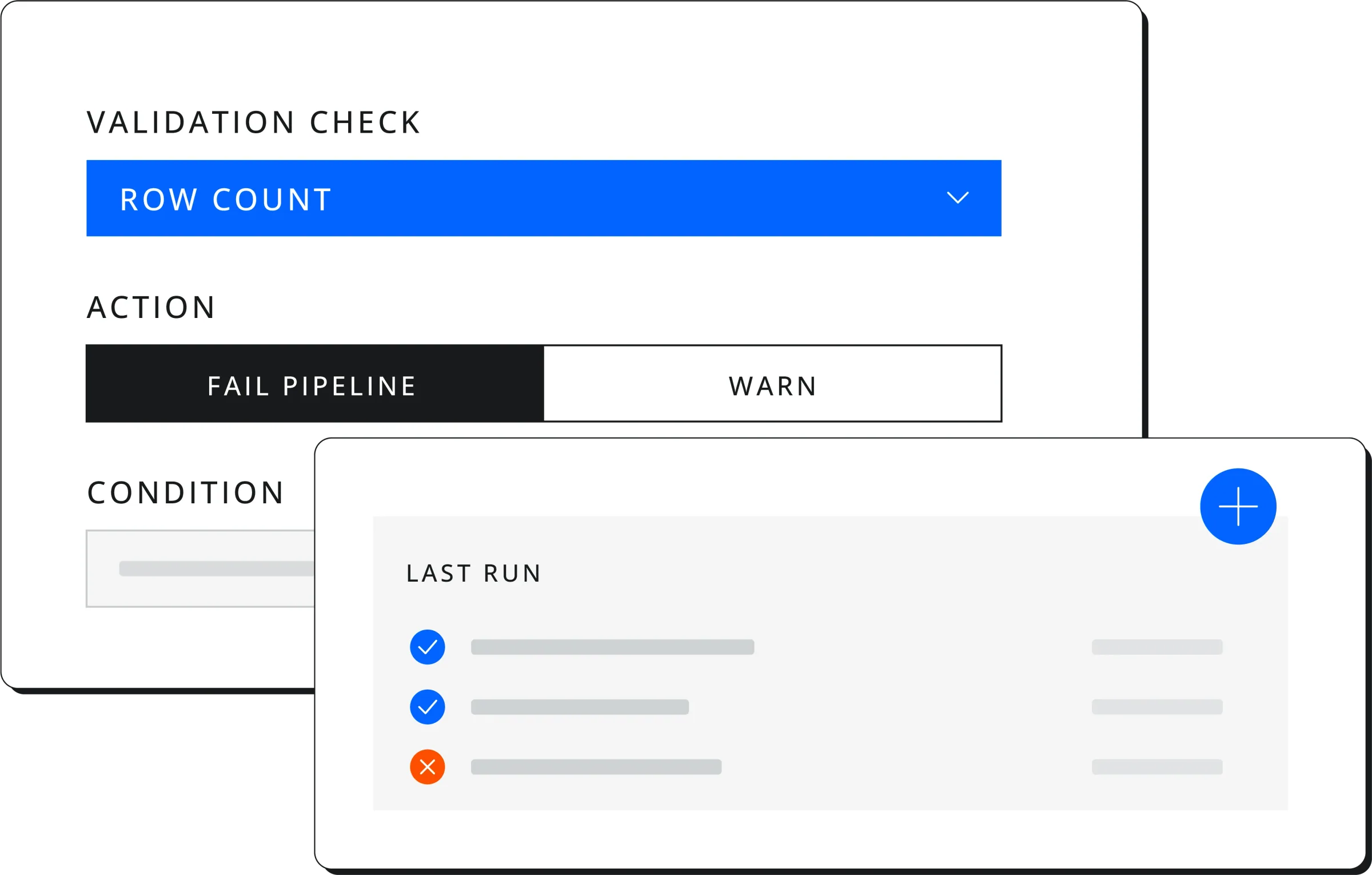 Quality check screen showing completeness, validity and schema checks passed, with flagged failed records